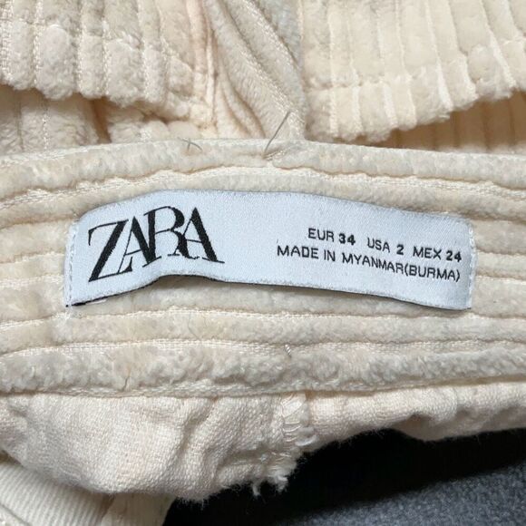 Zara Y2K Baggy Beige High Waisted Corduroy Trouser Straight Pants 2 - Picture 2 of 9